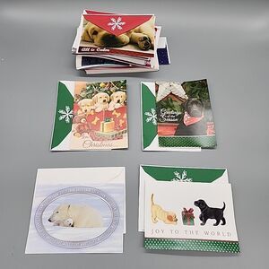 Assorted Holiday Christmas Greeting Cards Animals Mixed lot 60 w/Envelopes Dupes